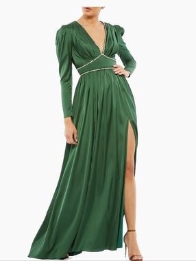 MacDougall leena Satin Embellished Empire Gown Dress Emerald Sz 6 NWT